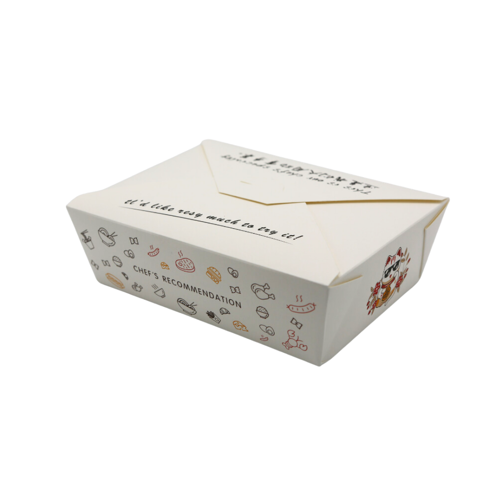 White Kraft Take Out Box with cat logo (1300ml; 200pcs)